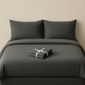 3-Piece Queen Duvet Cover Set – Dark Gray – New